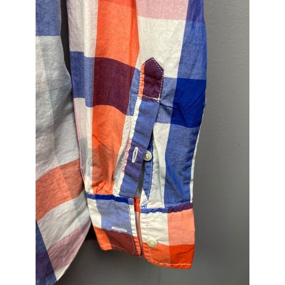 J Crew Blouse Womens size 00 Plaid popover long sleeve Orange/Blue Top - Picture 5 of 7